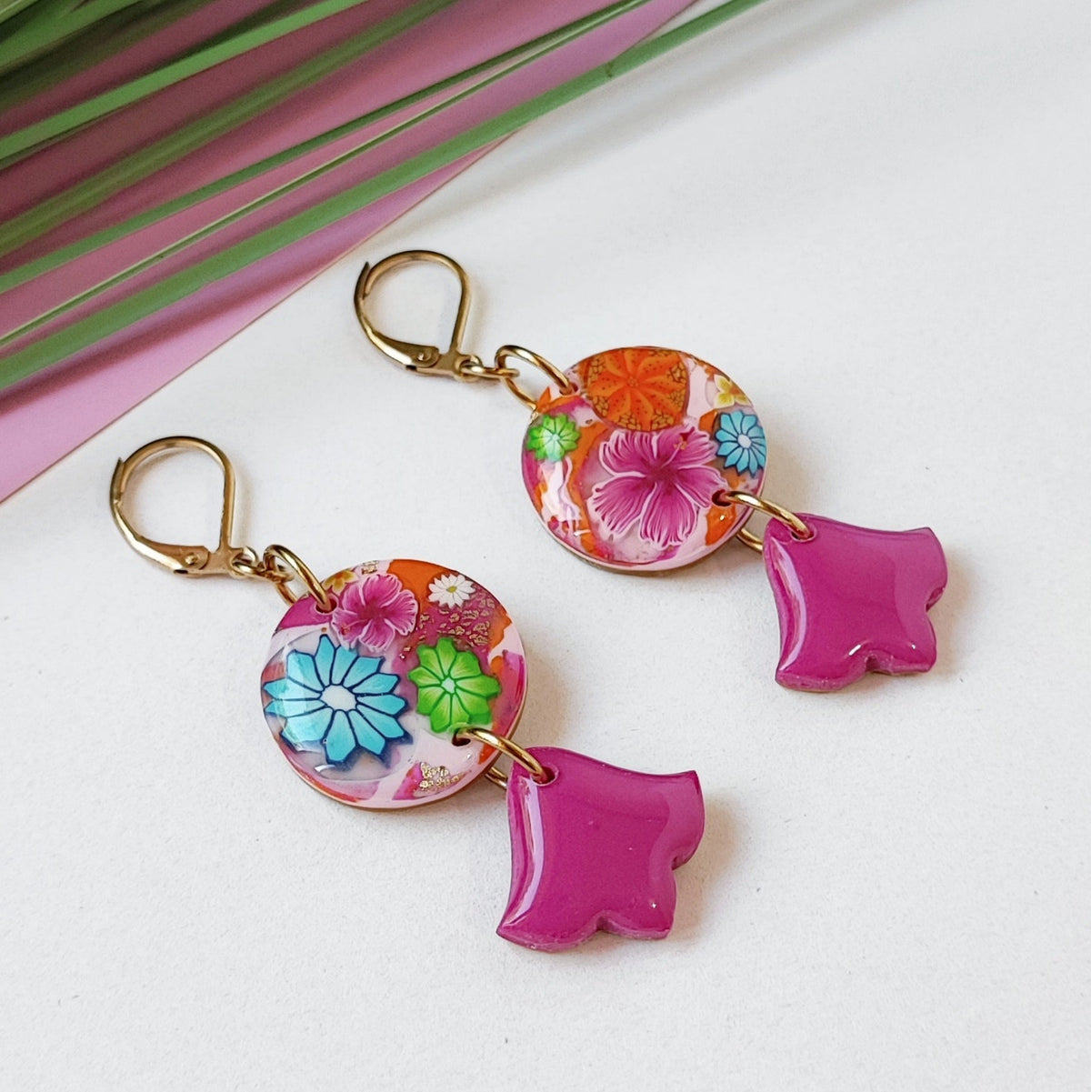 Boucles d'Oreilles Pop Flower rondes fleur de lys