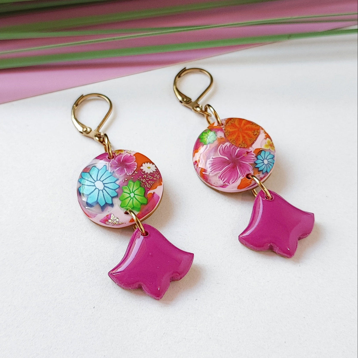 Boucles d'Oreilles Pop Flower rondes fleur de lys