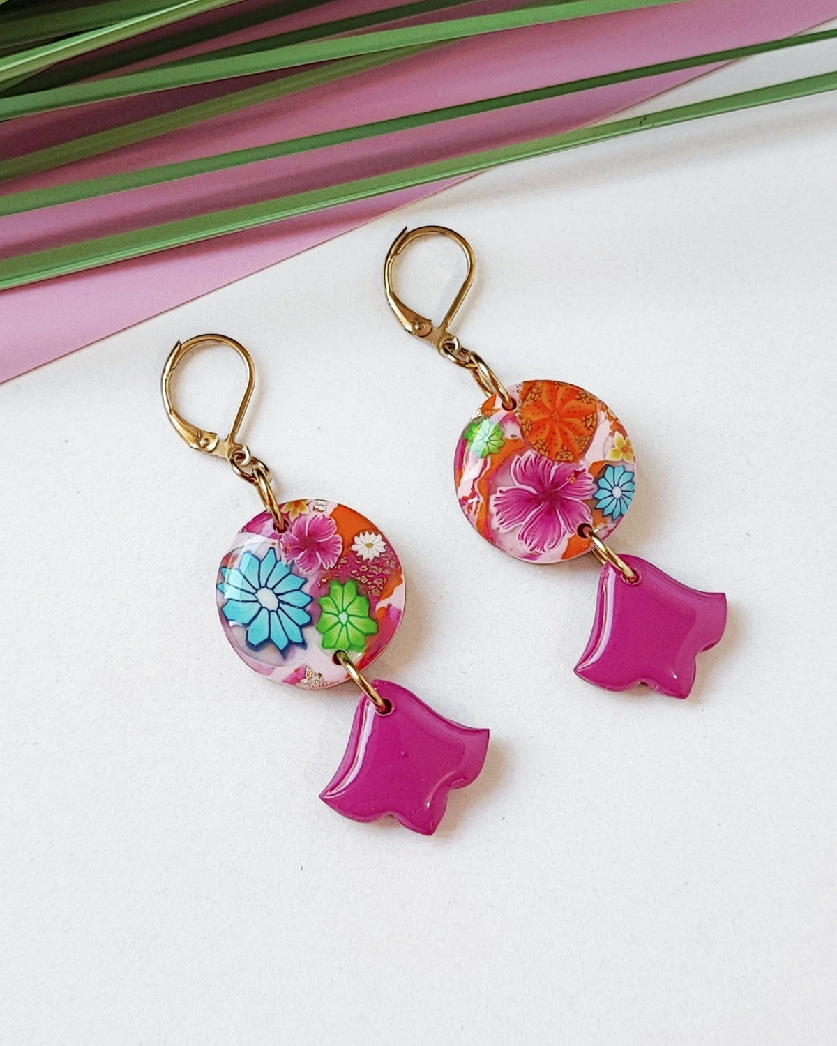Boucles d'Oreilles Pop Flower rondes fleur de lys