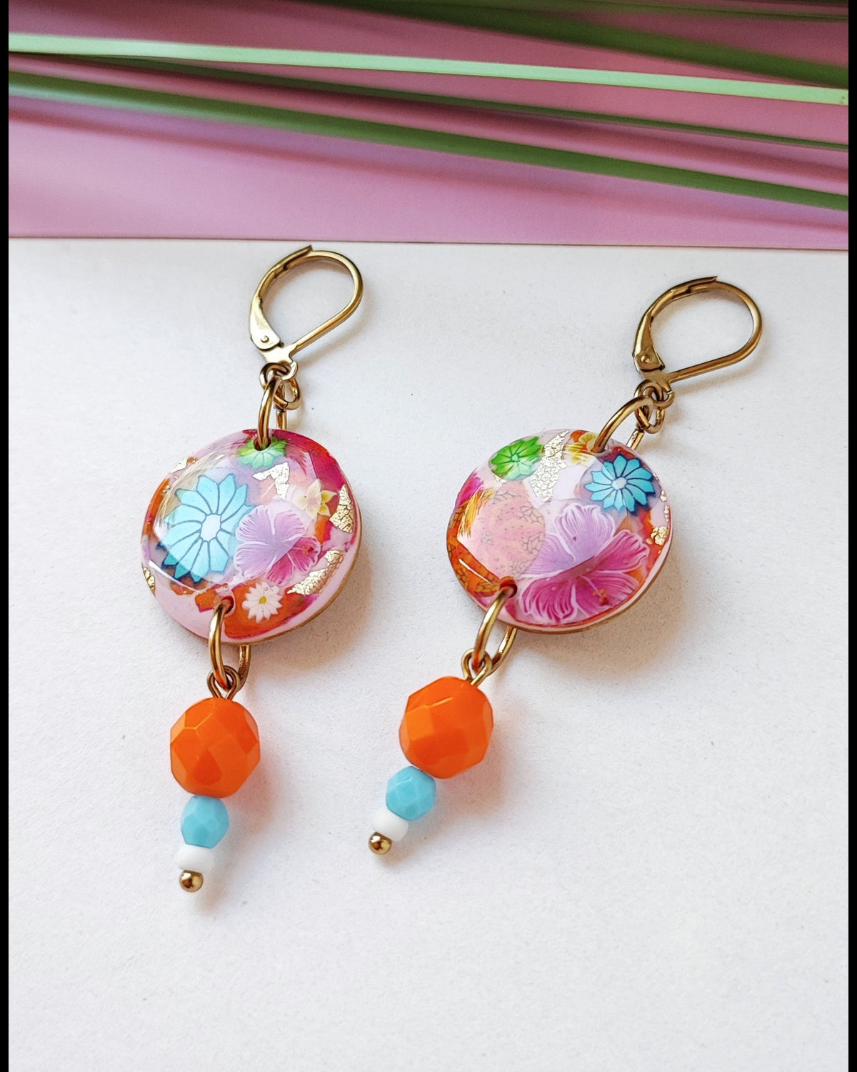 Boucles d'Oreilles Pop Flower rondes perle orange