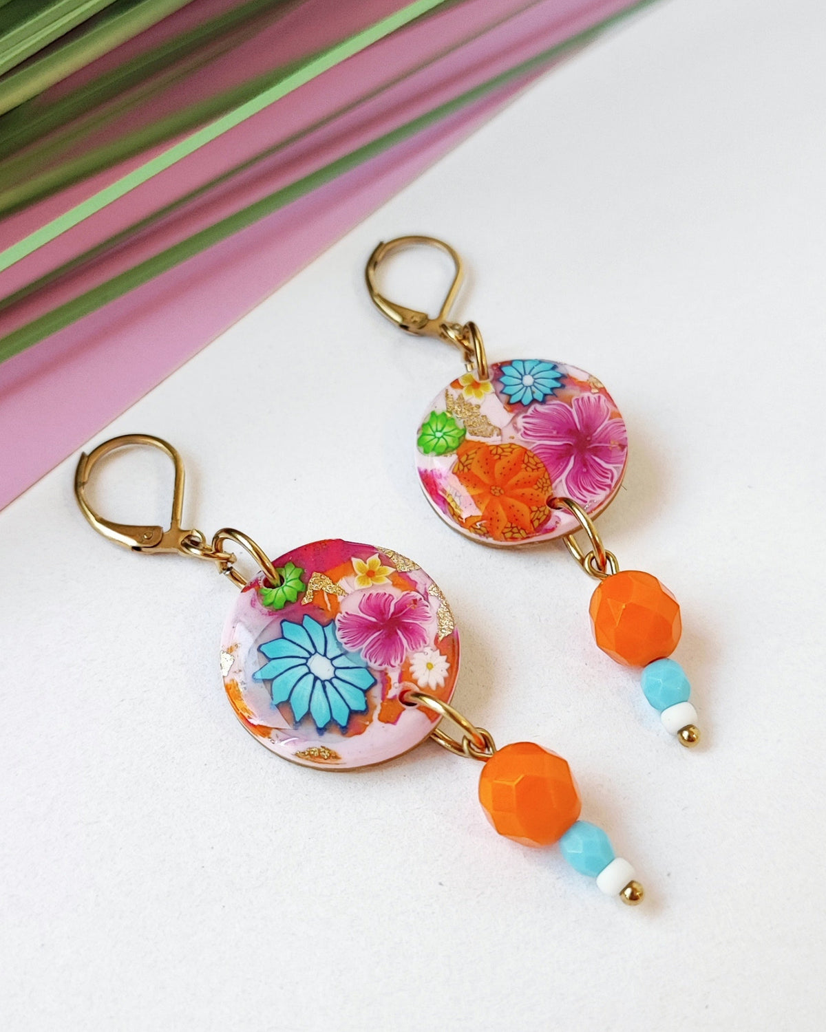 Boucles d'Oreilles Pop Flower rondes perle orange