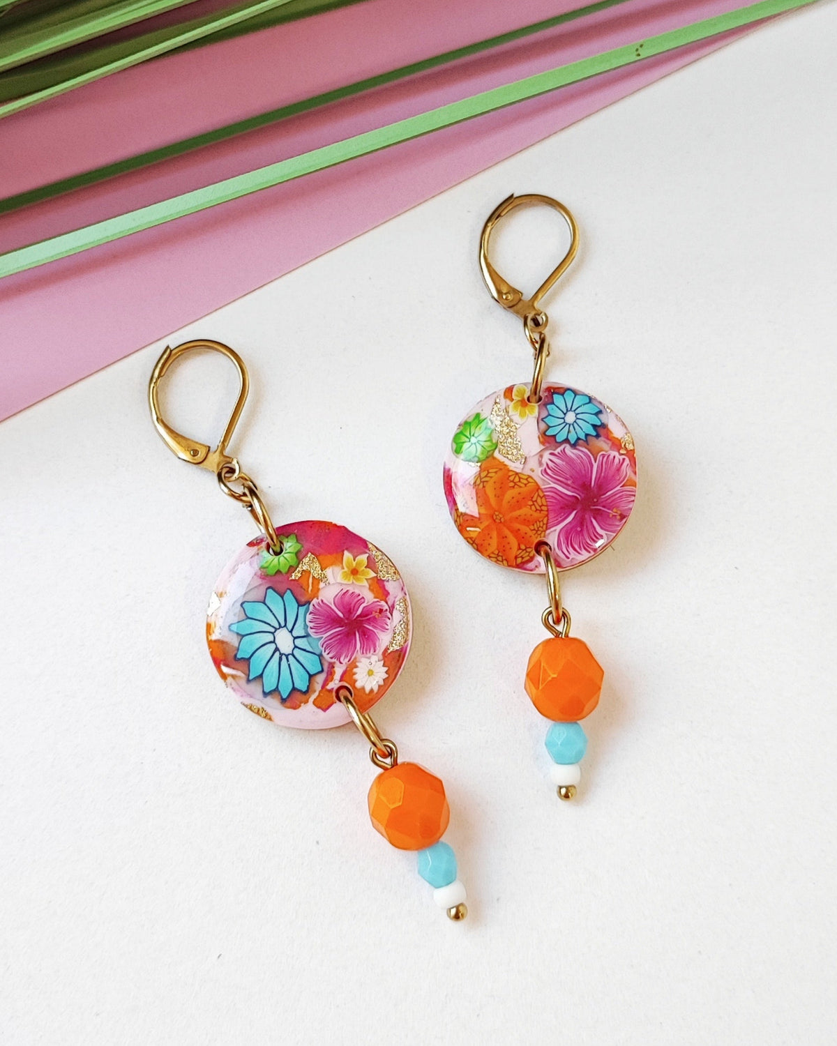Boucles d'Oreilles Pop Flower rondes perle orange