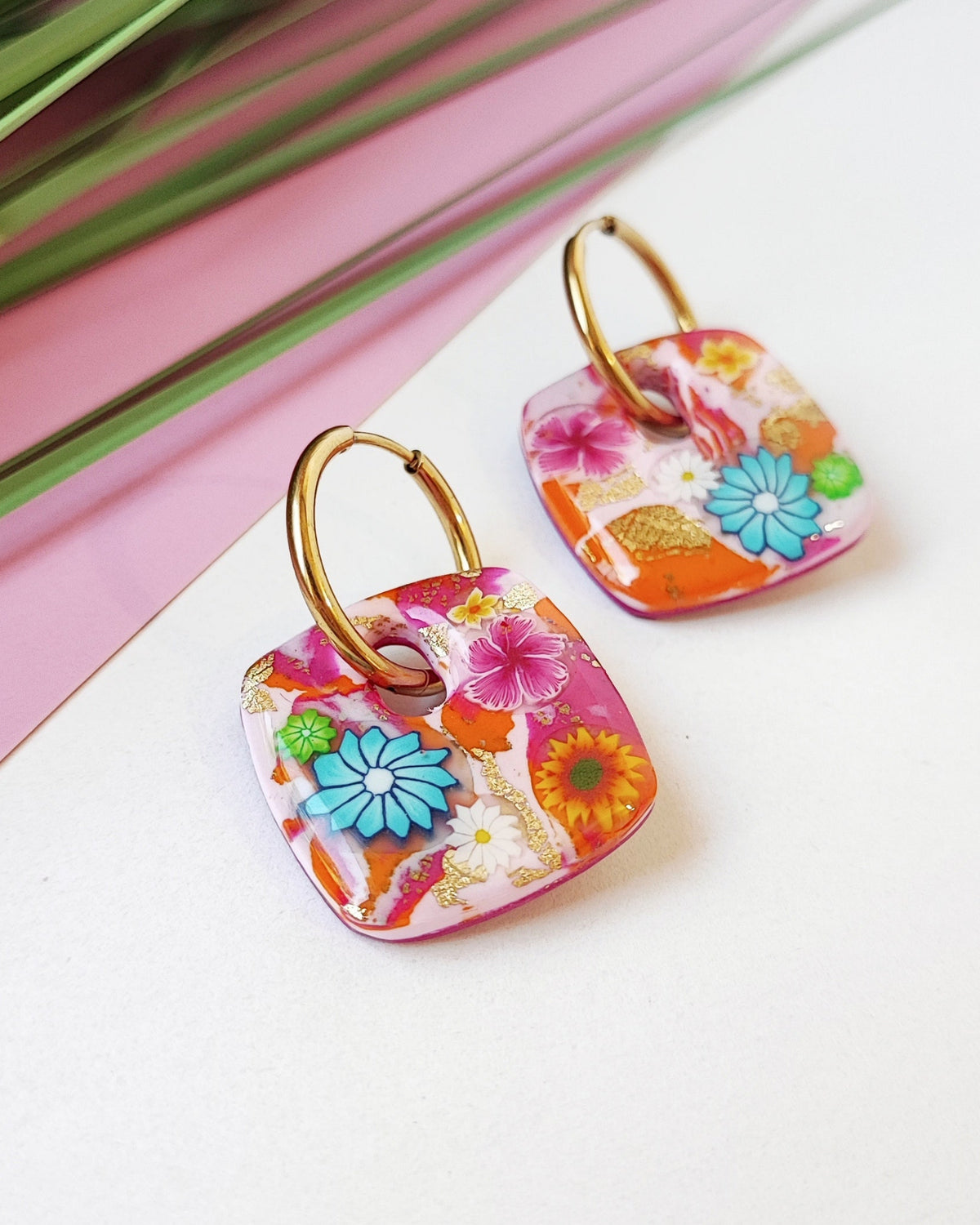 Boucles d'oreilles Créoles Flora carrées