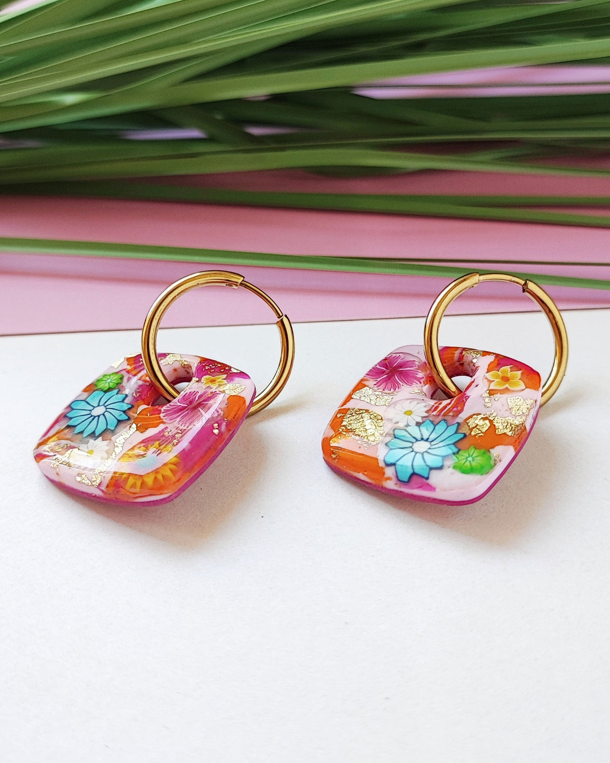 Boucles d'oreilles Créoles Flora carrées