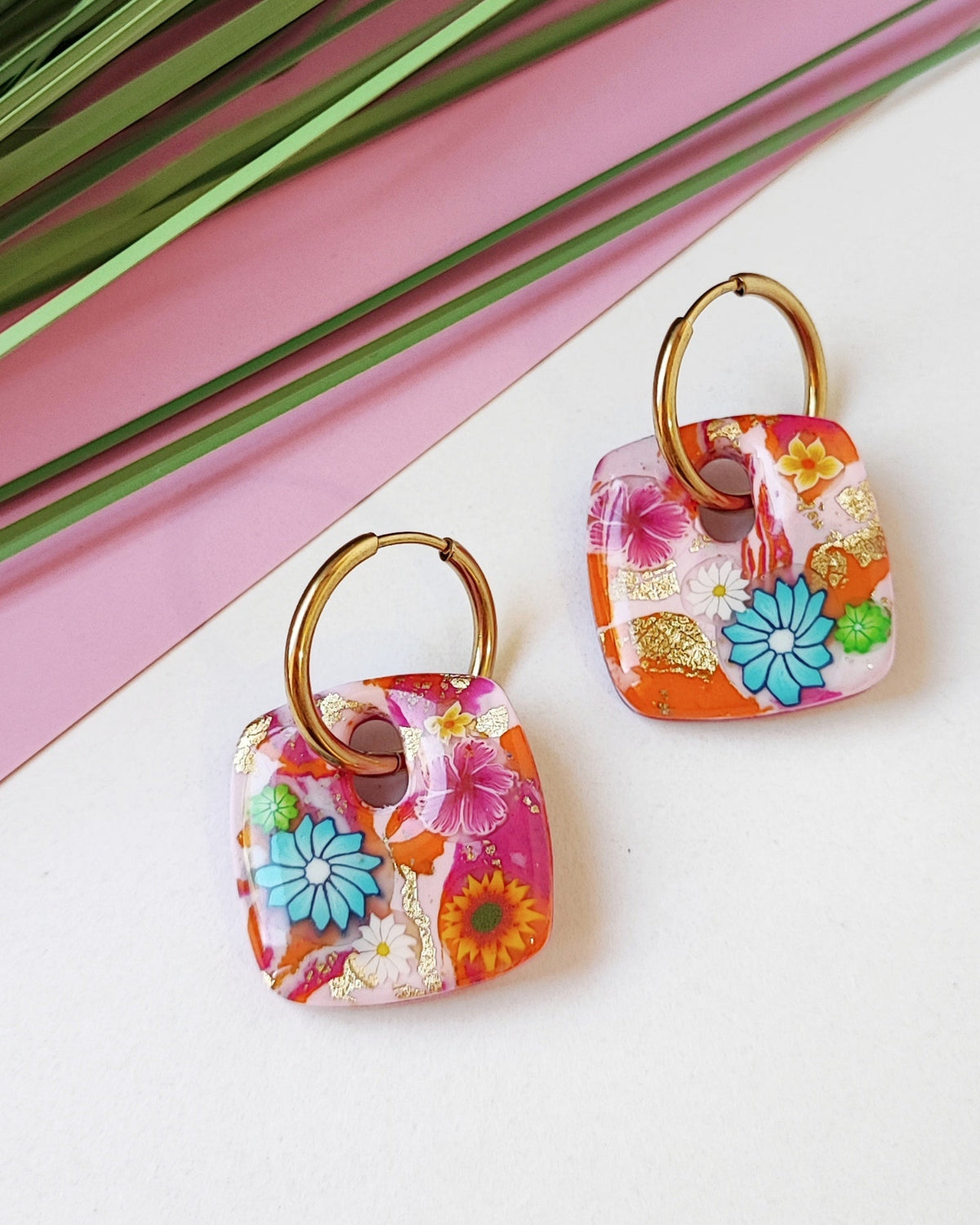 Boucles d'oreilles Créoles Flora carrées